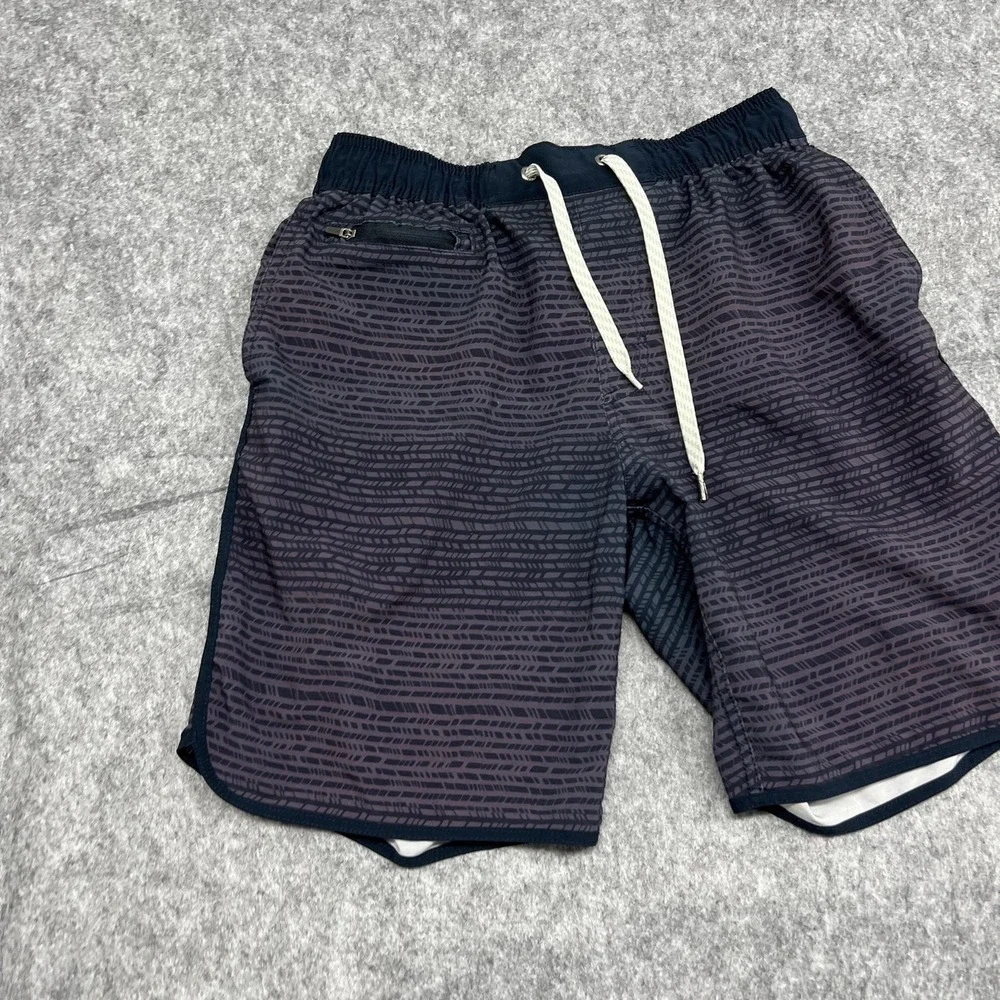 Vuori Swim Trunks Mens M Blue Geometric Drawstring Unlined Bank Shorts Hybrid